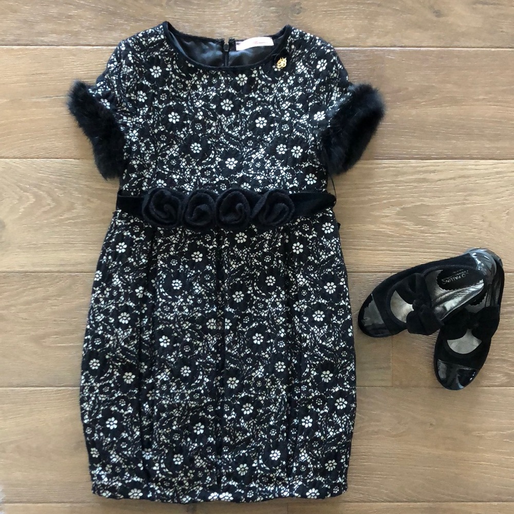 Miss bluemarine dress fur, velvet lace size 8